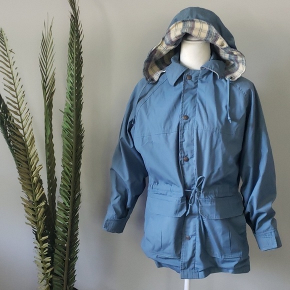 Vintage 60s Woolrich blue coat with plaid accent details - Picture 1 of 9